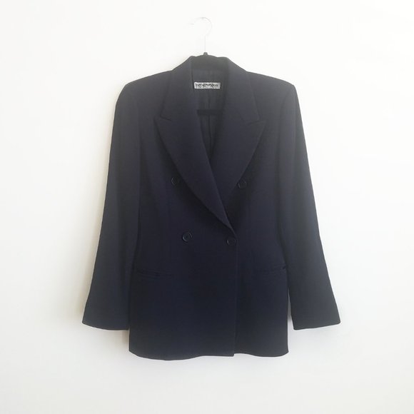 Emporio Armani Wool Double Breasted Blazer Navy - Picture 8 of 14
